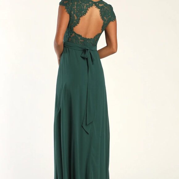 Lulu's Dark Green Lace Maxi Dress - Size Small - Picture 3 of 5